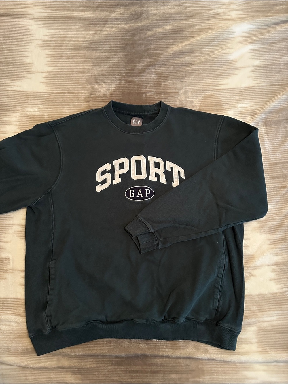 GAP SPORT Crewneck Sweater in Deep Green with White Lettering